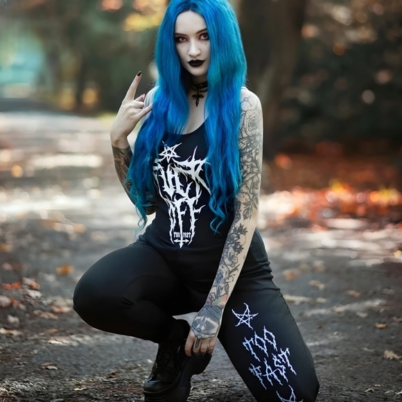 Too Fast ✦ “FŮCK OFF” Racerback Tank ✦ Gothic Punk Black Cotton w/ Metal Graphic - Picture 3 of 7